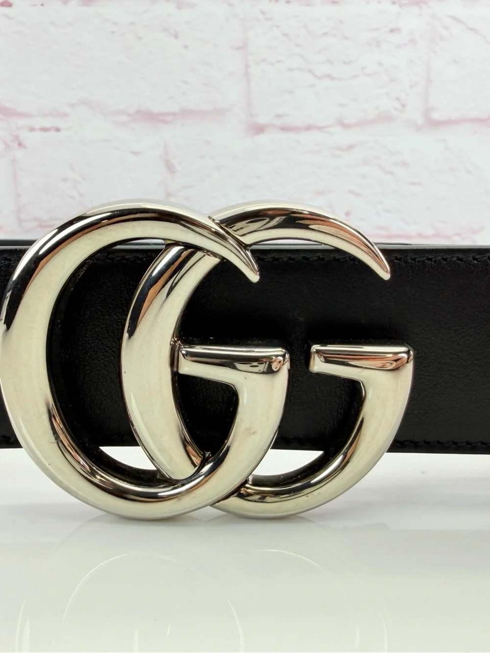 Authentic Gucci Marmont Wide Double GG Black Leather Belt 400593 80/32